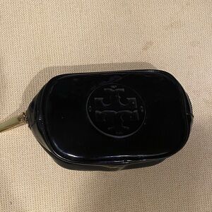 Tory Burch Black Glossy Patent Cosmetic Case with Logo